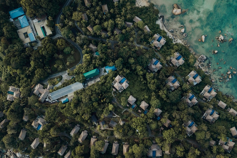 Aerial view of a quieter residential community representing Cache's calmer small-town environment